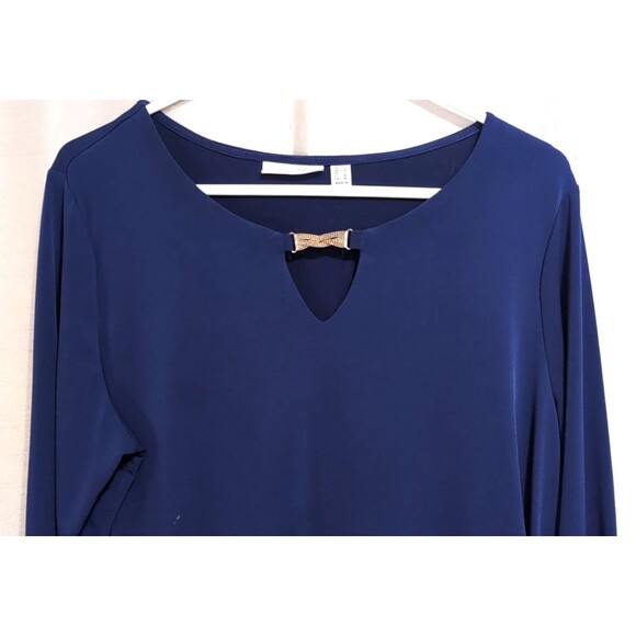 Susan Graver Women’s Size LARGE Navy Liquid Knit Keyhole Neck Dressy Festive Top - Picture 16 of 16